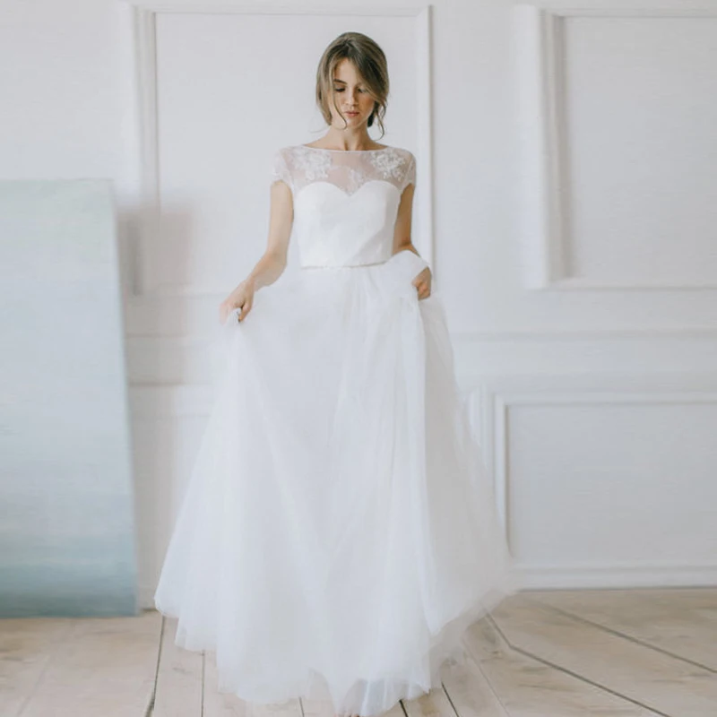 charming cap sleeves bohemian wedding dress