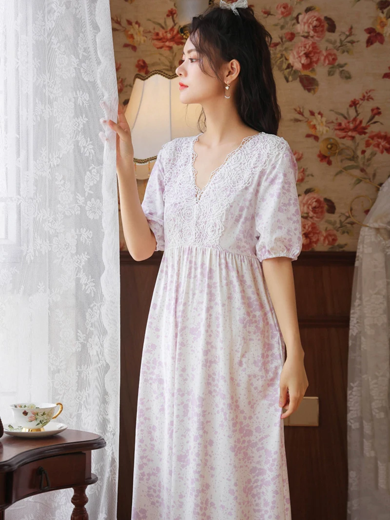 victorian short sleeve pajamas nightgowns spring