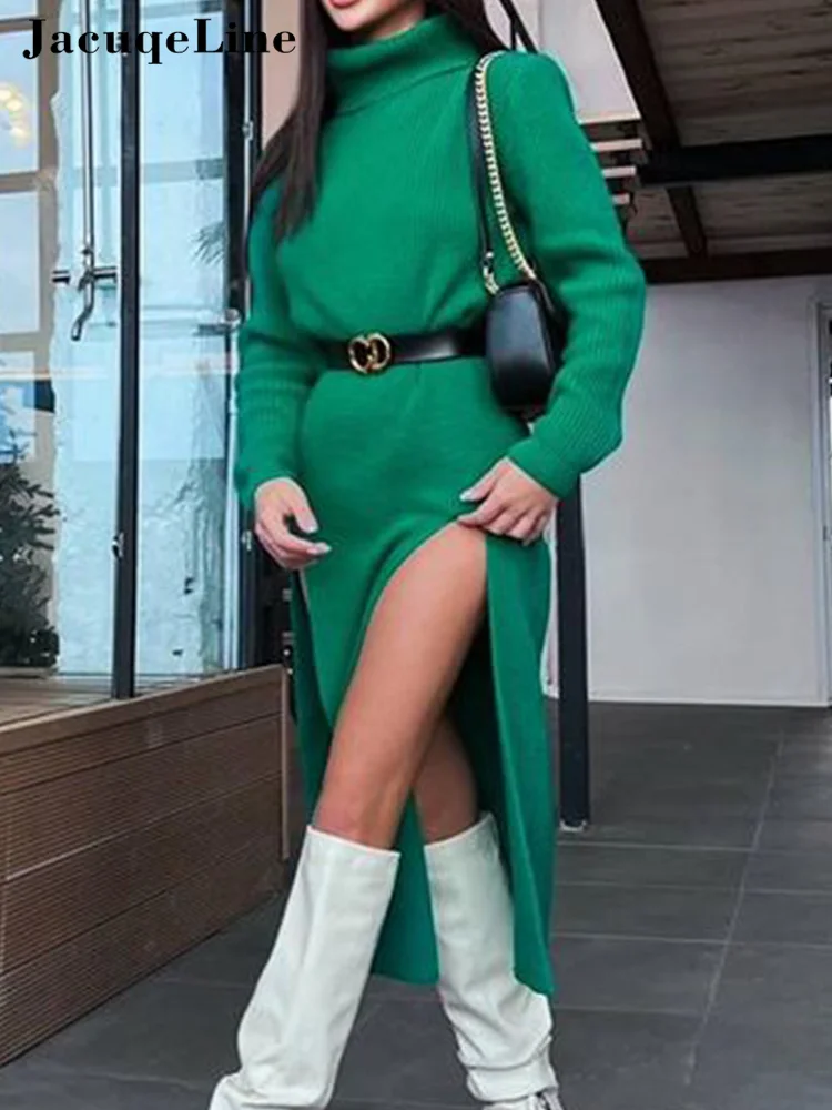 jacuqeline green knitted sexy split midi